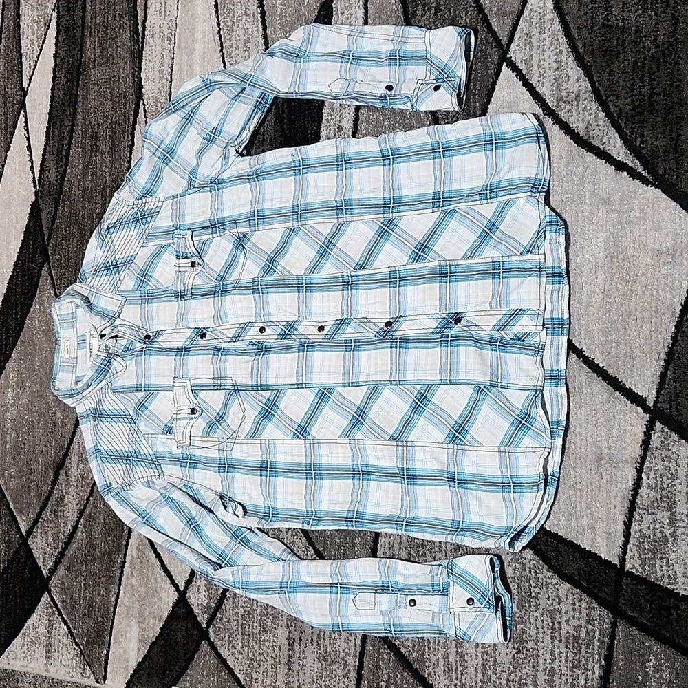 BKE EMBROIDERED PLAID SNAP-BUTTON LONG-SLEEVED SHIRT